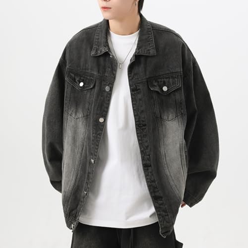 Men's Lapel Vintage Spring Fall Jeans Jacket Washed Classic Casual Loose Trucker Denim Jacket3