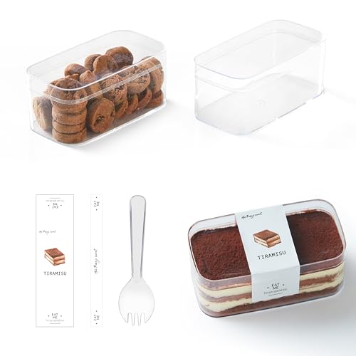 Plastic Dessert Cups with Lids and Sporks,Stickers,Tiramisu Containers,Cookie Containers,Clear Food Containers for Fruit,Pudding,Mousse, Tiramisu Cups With Lids (8pcs,Clear,4.6 * 2.4 * 2 in)