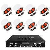STUDIOFINIX 6.5 Inch Bluetooth 5.4 Ceiling Speakers with 4-Zone 8-Channel Amplifier,Independent Zone Volume Control for Home Theater, Studio,Multi-Room Audio System（8 Speakers）