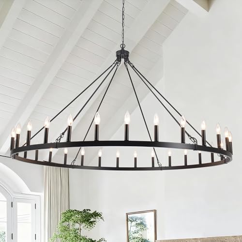 SJCCDSGS Black Extra Large Wagon Wheel Chandelier, 60 inch 30 Lights Farmhouse Chandelier...
