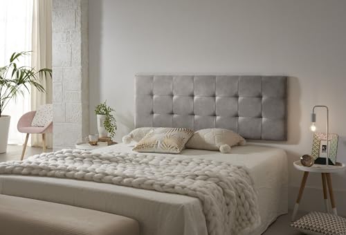 ECCOX - Testiera per letto Capitone a quadri in tessuto antimacchia Aquaclean - Testina imbottita con imbottitura in schiuma e rinforzo posteriore - Colore grigio - 152 cm per letti da 140 cm
