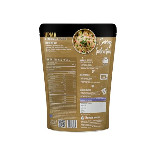 Image of FzyEzy Gourmet Freeze-Dried Upma - Authentic South Indian Breakfast Delight | Instant Ready-to-Eat Savory Semolina Meal | No Preservatives | Gluten-Free | Rich Traditional Flavor & Aroma | Just Add Hot Water | 68g Pack