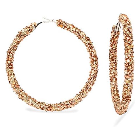 Glitter Hoop Earrings for Women Bohemian Sparkle Gold Resin Rhinestone Wrapped Big Hoop Dangle Earrings Jewelry Cover