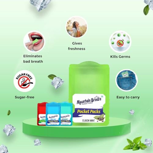 Image of Mountain Breeze Sugar-Free Elaichi mint Fresh Breath Strips Blister (Pack of 3x24Strips Each)