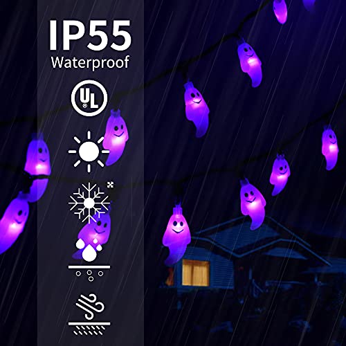 RECESKY 60 LED Halloween String Lights - 19.4ft Purple Ghost String Light with 30v Plug in, Extendable 8 Modes Halloween Lighting for Outdoor Garden Yard House Bedroom Halloween Party Decorations - Image 6