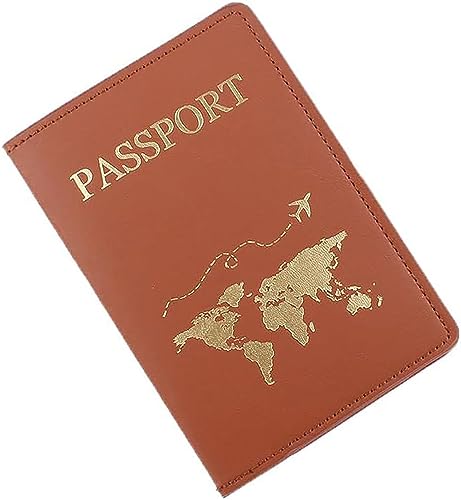 Image of House of Quirk Passport Holder Cover, PU Leather Passport Cover Case Organiser with Wallet for Credit Card, Money, Boarding Passes for Women Men (World Brown)