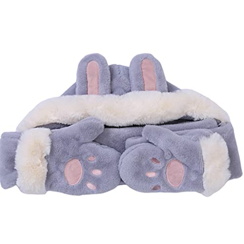 Dsgzkk Hat,Sweet Cartoon Ear Hat Cute Winter Gift Windproof Scarf & Gloves Set Cute Winter Thick Hoodies Scarf Gray