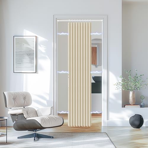 Image of AJAZZ Blackout Door Curtains with Curtain Rods Adjustable 28-39 inch Long Magnetic Door Curtain Blackout Curtains for Bedroom, Doorway Curtain Sets (1 Pack, 43 W x 78 L, Cream White)
