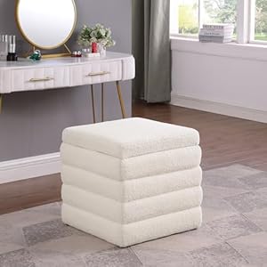 Ouchtek teddy square ottoman white small storage ottoman cube ottoman for living room sherpa foot stool boucle vanity stool with storage  urban country home decor
