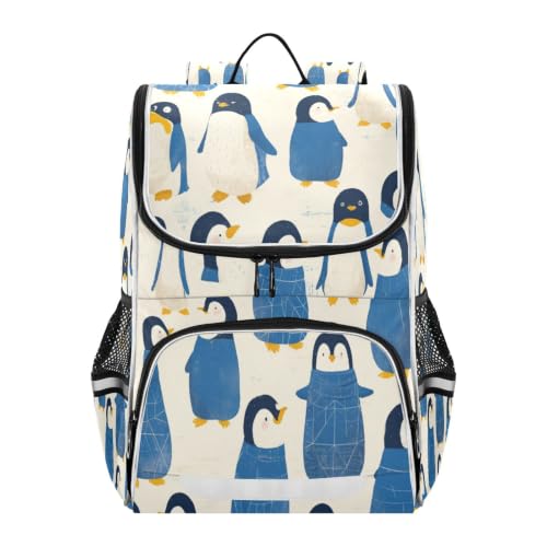 Sac à dos pingouin mignon bleu de grande capacité pour soulager le dos