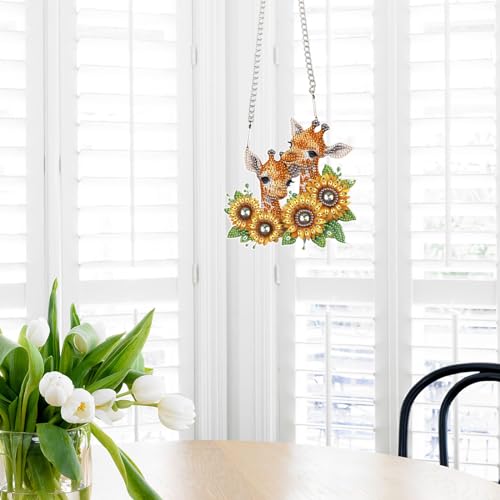 Image of AiYuanzsh Sunflower Giraffe 5D DIY Diamond Art Painting Hanging Kits Creative Design Special Shaped Crystal Pendant Kits Home Decoration Ornament
