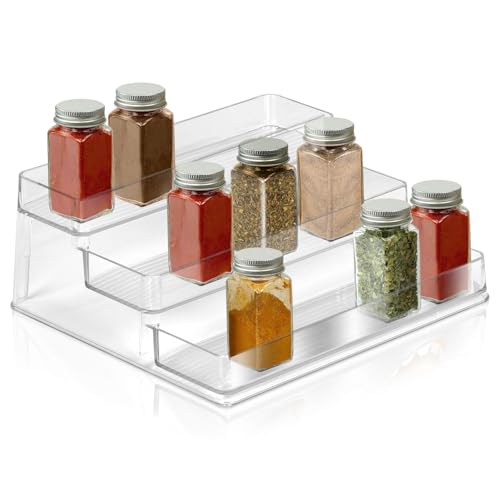 Spice Organization For Cabinet 3 Tier - Plastic Spice Shelf Seasoning Organizer for Pantry - Medicine Cabinet Organizer, Bathroom Counter Makeup organization - 10