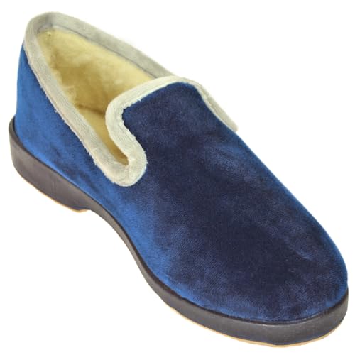 Pantoufles charentaises McLowland femme bleu marine fourrées laine