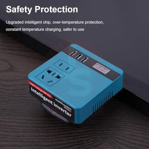 Image of Intelligent Inverter: 18-21V DC to 220V AC, 220W max, Dual USB, Universal Socket, Overload Protection. Compact, Ideal for 18V Tool Batteries, Outdoor & Emergency use.​