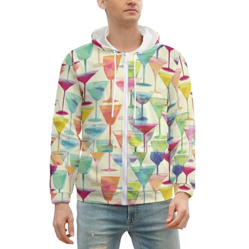 Vintage Colorful Glass Men's Zip Up Hoodie Casual Drawstring Hooded Sweatshirt with Kanga Pocket2