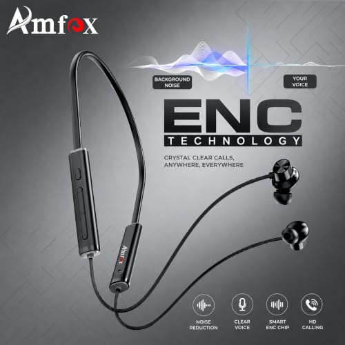 Image of Amfox Z5 Neckband, 72 Hours Play Time, 350 mAh Battery with IC Protection, 5.4v Bluetooth, 20Hz to 20 KHz Frequency Response, IP55 Protection, Magnetic On-Off, Stand-by Time 400 Hr, Black