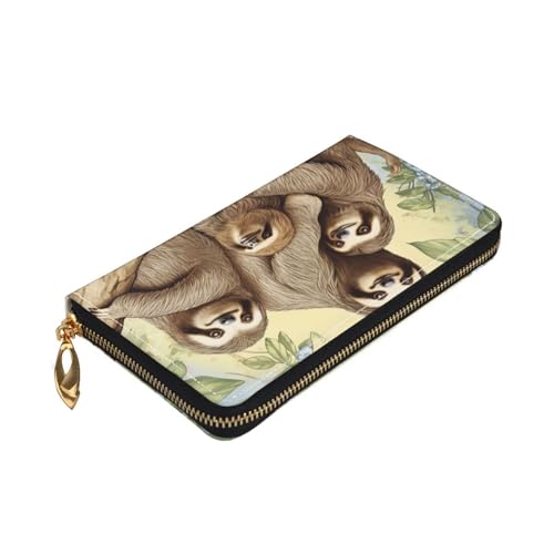 Sloth Family Women Wallets Leather Zip Around Clutch Purses Waterproof Credit Card Holder With Phone Holder Ladies Travel Coin Purse3