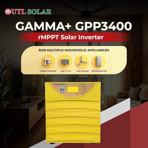 Image of UTL Gamma Plus 3400 MPPT Solar Inverter, 3 kVA Pure Sinewave, LCD Display, 24V Battery Compatible, Home Office Power Backup System with 3 Years Warranty