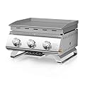 R.W.FLAME 3-Burner Tabletop Propane Gas Grill Stainless Steel Portable Outdoor Griddle,24,000 BTU Compact Flat Top Camping BBQ Grill,347 Sq. In. Cooking Area