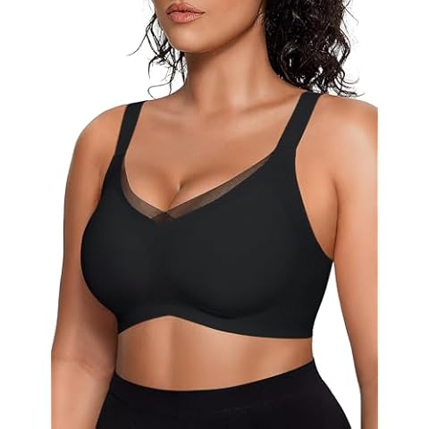 Vertvie Wireless Bras for Women Comfortable Supportive Mesh Crossover Bras Seamless Full Coverage No Underwire Everyday Bras (Black,X-Large) Cover