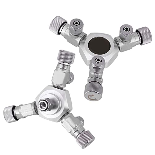 Hffheer Tanque de Peces Regulador del Divisor de CO2 Aleación de Aluminio Regulador del Divisor de CO2 Acuario Válvula de Aguja precisa Regulador del solenoide del Divisor de CO2 con Salidas (1#)