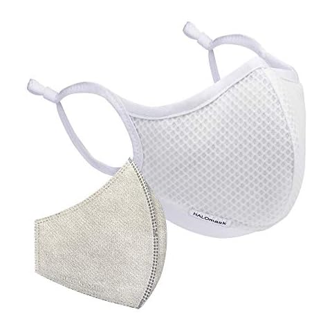 Halo Life Face Mask - Reusable/Washable with Replaceable Nanofiber Filter - Lightweight Ultra-Breathable, Specific Sizes, Adjustable to fit for Women/Men/Children- 200 Hour Filter Life - White Cover