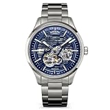 Rotary Greenwich Skeleton - Reloj automático de pulsera de acero inoxidable para hombre, resistente al agua hasta 100 m, esfera azul