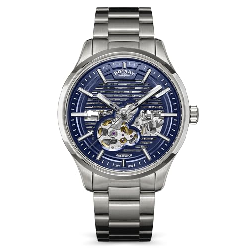 Montre squelette automatique homme Rotary Greenwich acier bleu 100m