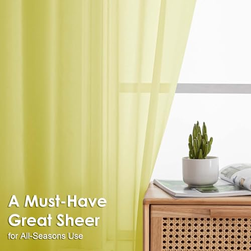 Image of OVZME Sheer Curtains 84 Inches Long 2 Panels Set, Light Filtering Transparent Lightweight Soft Window Treatment Panels for Study Room Living Room Guest Room, Each 42W x 84L Inches, Lemon