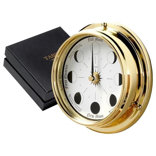 Traditional Northern Hemisphere Solid Brass Moon Phase Clock - Handcrafted in England, Heavy Brass Case (1/2kg), 6x2 Inches - Elegant Celestial Elegance and Lunar Phase Accuracy