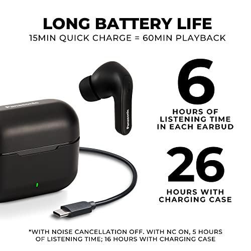 Image of Panasonic ErgoFit True Wireless Earbuds with Noise Cancelling, in Ear Headphones with XBS Powerful Bass, Bluetooth 5.3, Charging Case - RZ-B310W