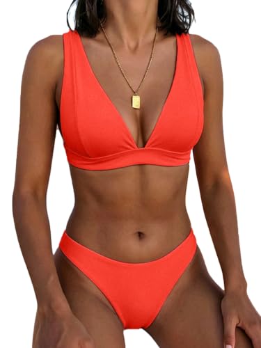 Image of Bathing Suits for Women Deep V Neck Sexy Two Piece Bikini Sets for Women Thong Halter Cheeky Swimsuit