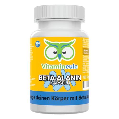 Beta Alanin Kapseln - hochdosiert 500 mg - bioaktiv, pur & vegan - Produktion in Deutschland - ohne Zusatzstoffe & laborgeprüft - Carnosin-Booster für Training & Kraftsport - Vitamineule®