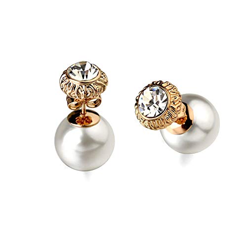 XTT Earrings Hoops Studs Rhinestone Flower Bud Simulated Pearl Double Sided Earrings Rose Gold Color Jewelry for Women