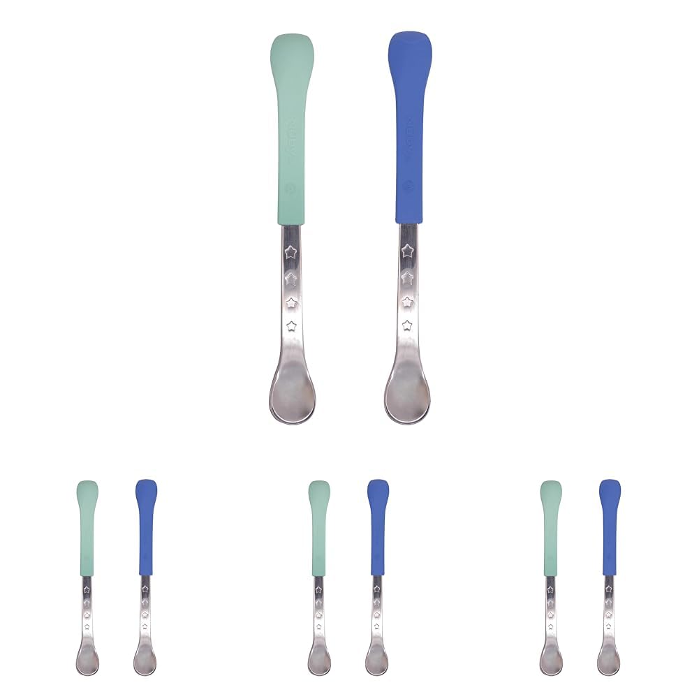 Nuby 2-in-1 Hot Safe Feeding Spoons - (8-Pack) Spoons for Babies 6+ Months - Blue and Aqua