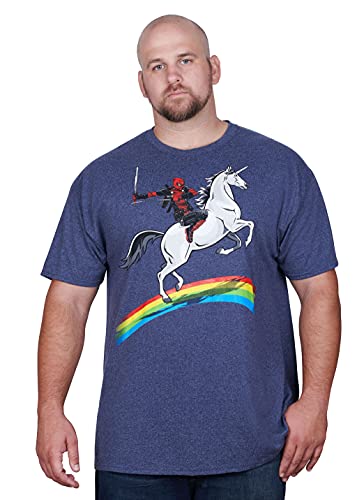 Marvel Unisex Adult Deadpool Riding A Unicorn On Rainbow T-Shirt Novelty T Shirts, Navy Heather, Xx-Large Us #TOP1