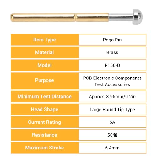 Image of Spring Test Probes, 100Pcs P156-D High Accuracy Round Pogo Pins for PCB Board Testing Contact