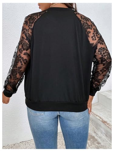 WDIRARA Women's Plus Size Lace Zip Up Bomber Jacket Mesh Long Sleeve Outerwear2