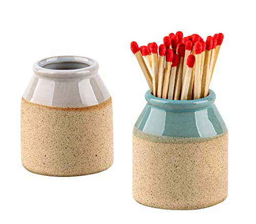 Match Cloche Decorative Matches Jar with Match Striker Set of 2 Mini Pottery Match Holder with Striker