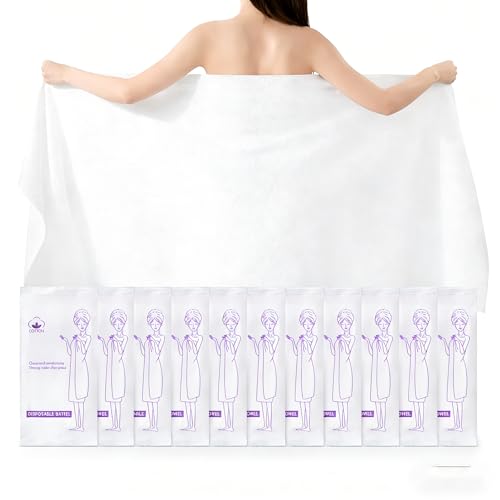 Volokitx 12 Pack Disposable Bath Towels 55x27.5 Inches Absorbent Soft & Hygienic Disposable Body Towels for Camping Swimming Beach Hotel and Travel