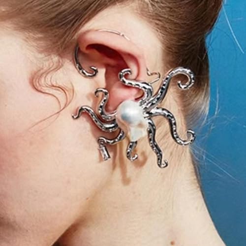 Bague d'oreille pieuvre pour femme ornée de perles baroques d'imitation haut de gamme