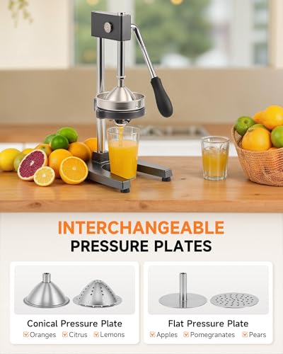 Image of CO-Z Manual Citrus Juicer, Heavy-Duty Manual Juicer with Conical & Flat Pressure Plates, Professional Lemon Squeezer for Orange Pom Lime Lemon Juice, Dishwasher Safe Orange Juice Press, Gray