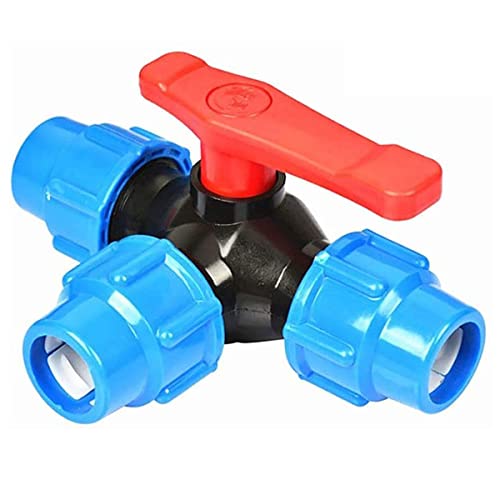 Válvula de tres vías de plástico azul de 40mm para tuberías de PE 2
