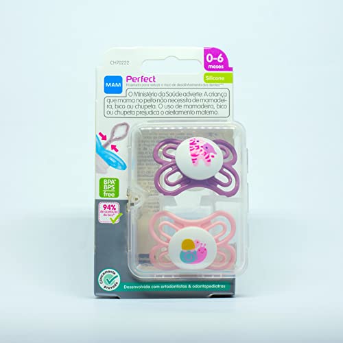 MAM Perfect Conjunto de 2 Chupetas, Multicor (Ivory/Quartz Rose), 0-6 meses