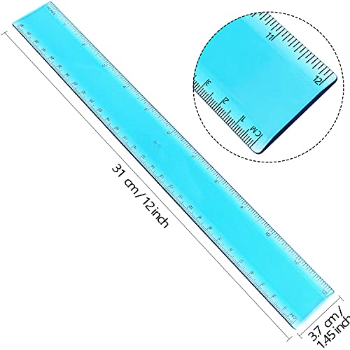 Color Plastic Ruler Straight Ruler Assorted Color Ruler Measuring Tool 12 Inch Ruler Set Rulers Bulk 3 Pack - Thumbnail 2