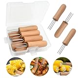 Corn on the Cob Holders, 8 Pack Stainless Steel Corn Cob Holders with Wooden Handle, PEOUWNES Corn Holders, Corn on The Grill, Corn Skewers Forks for Home Cooking BBQ Sweetcorn Roasted Meat Fruit