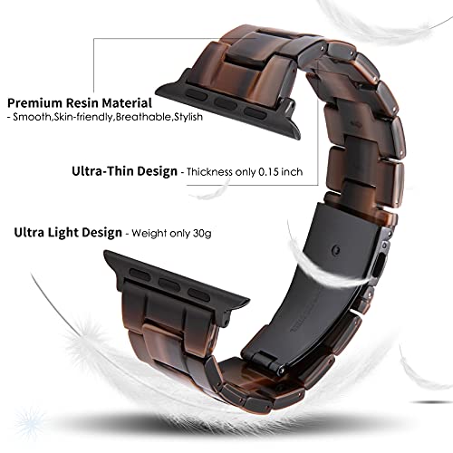 HOPO Compatible With Apple Watch Band 38mm 40mm 42mm 44mm Thin Light Resin Strap Bracelet With Stainless Steel Buckle Replacement For iWatch Series 8 7 6 5 4 3 2 1 SE (Chocolate/Black,38/40/41mm)