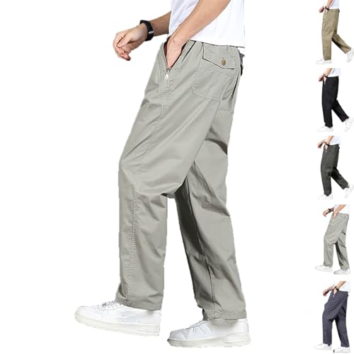 Puliam Mens Stretch Cargo Pants, Bromute Cargo Pants for Men Easetactic Zipper-Pocket Durable Pants Elastic Waist Slacks
