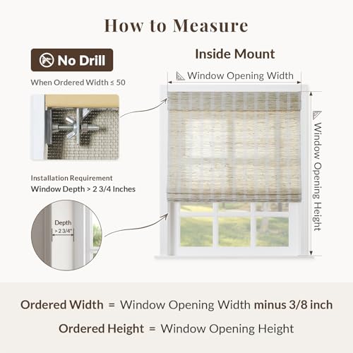 Image of TWOPAGES Natural Custom Made No Drill Roman Shade Ramie Cordless Roman Blind Light Filtering Blackout Roman Window Shade for Windows, 1 Piece, Shell