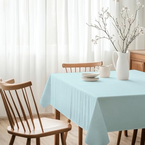 Image of R home 100% Cotton Solid Table Cover | 200 GSM Thick Fabric, Anti-Skid | Machine Washable & Reusable | Ideal for Dining Table & Centre Table, Easy Maintenance (Marine Blue, 56 x 90 Inch)